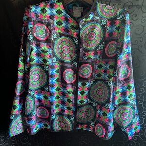 Vintage Silky Colorful Geometric Women's Jacket Plus Size